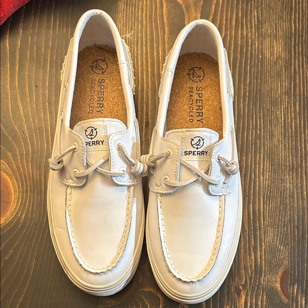 Sperry Women's White and Tan Leather Boat Shoes